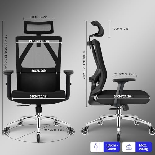 Chaise Bureau Daccormax Ergonomique et Confortable, Supportant 200KG, Chaise de Bureau avec Roulettes en Caoutchouc
