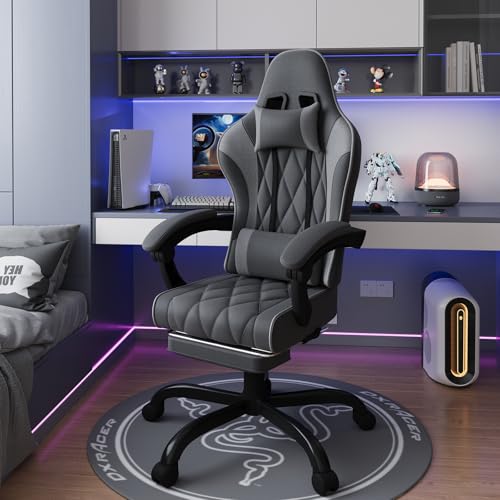 JUMMICO Chaise de Gaming Ergonomique avec Massage, Hauteur Réglable, Capacité de Charge 150kg, Gris