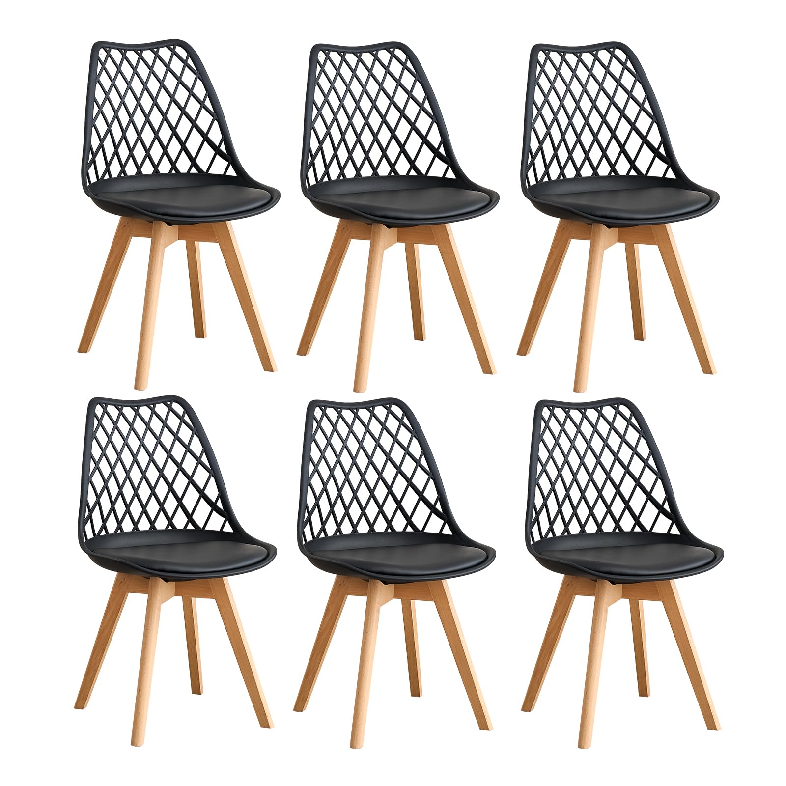 GrandCA HOME Lot de 6 Chaises de Cuisine Modernes en Cuir - Noir | Idéales pour La Salle à Manger et la Cuisine | Chaise